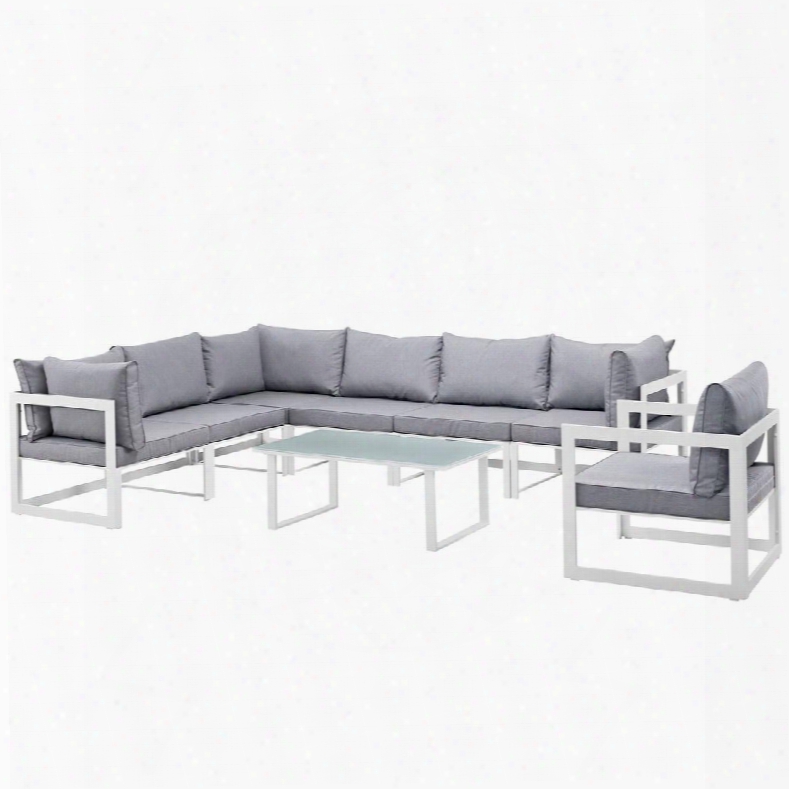 Fortuna Collection Eei-1736-whi-gry-set 8-piece Outdoor Patio Sectional Sofa Set With Coffee Table Single Sofa 3 Center Sections And 3 Corner Sections In