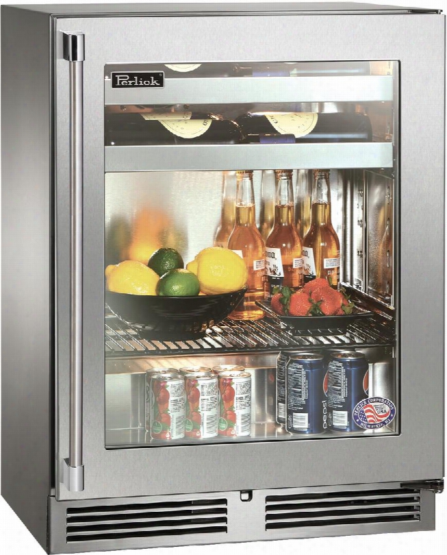 Hh24bo-3-4r 24" Signature Series Outdoor Sottile Undercounter Right Hinge Beverage Center With 2 Wine Racks Glass Door Rapidcool Forced- Air System And