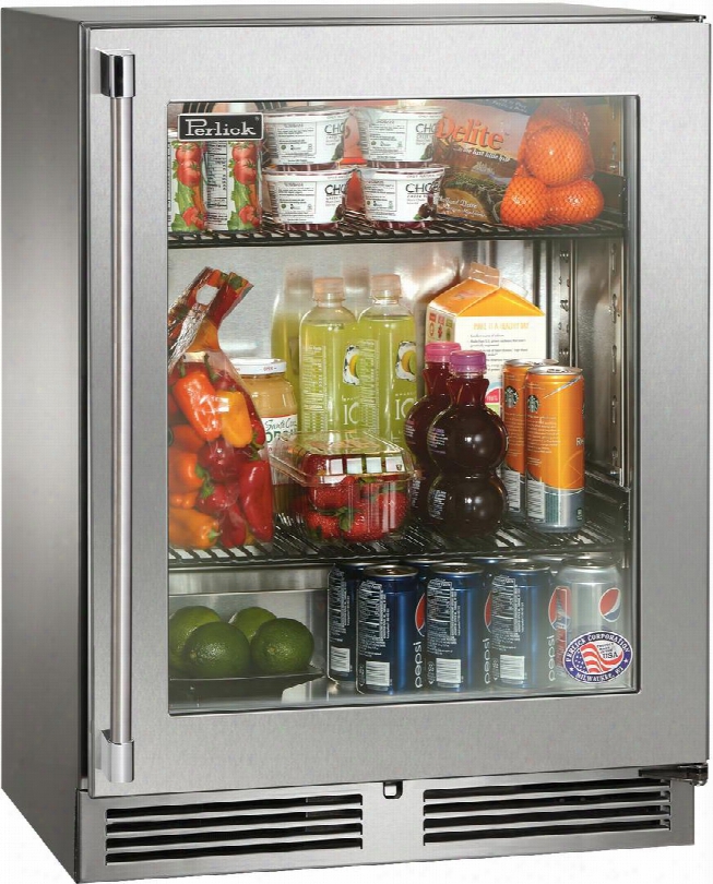 Hh24ro-3-4r 24" Signature Series Outdoor Right Hinge Sottile Undercounter Refrigerator With Glass Door 18" Depth 2 Wire Racks Rapidcool Forced-air System