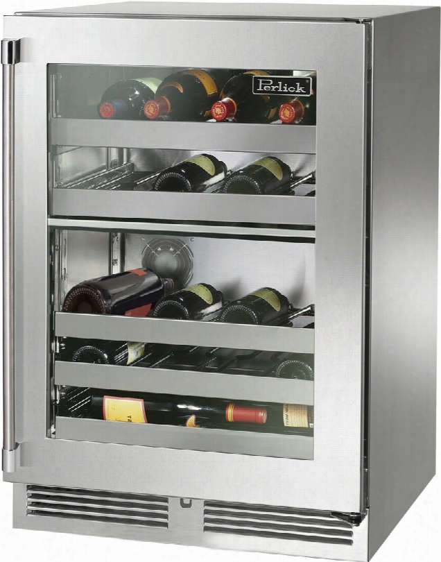 Hp24do-3-4r 24" Signature Series Dual Zone Outdoor Right Hinge Glass Door Wine Reserve With 32 Wine Bottle Capacity Rapidcool Forced-air System And Stainless