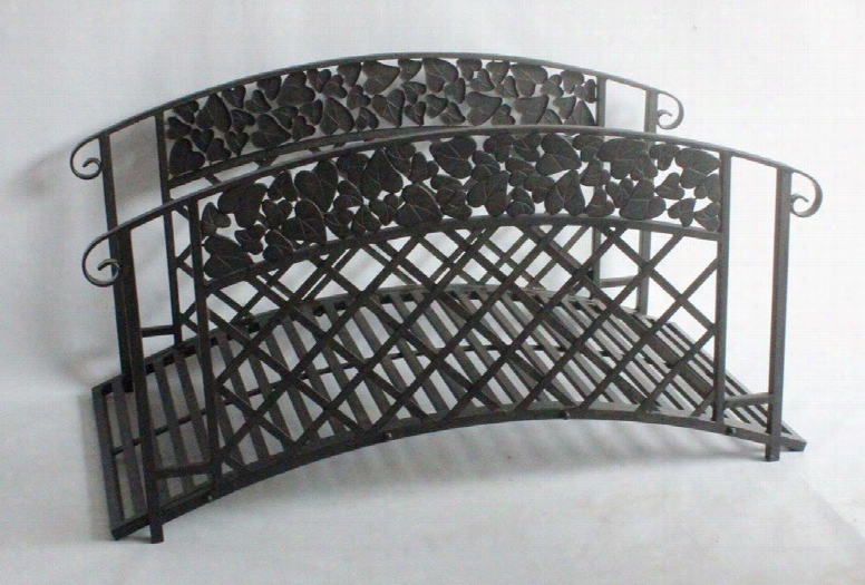 Ivy Collection 123257 4' Ivy League Garden Bridge With Decorative Ivy Pattern Curved Railing And Metal Slatted Curved Base In Mesa