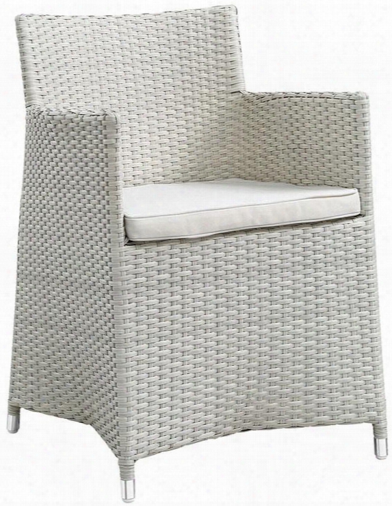 Jujction Collection Eei-1505-gry-whi 23" Dining Outdoor Patio Armchair With All-weather Fabric Cushion Synthetic Rattan Weave Material Aluminum Frame Uv And