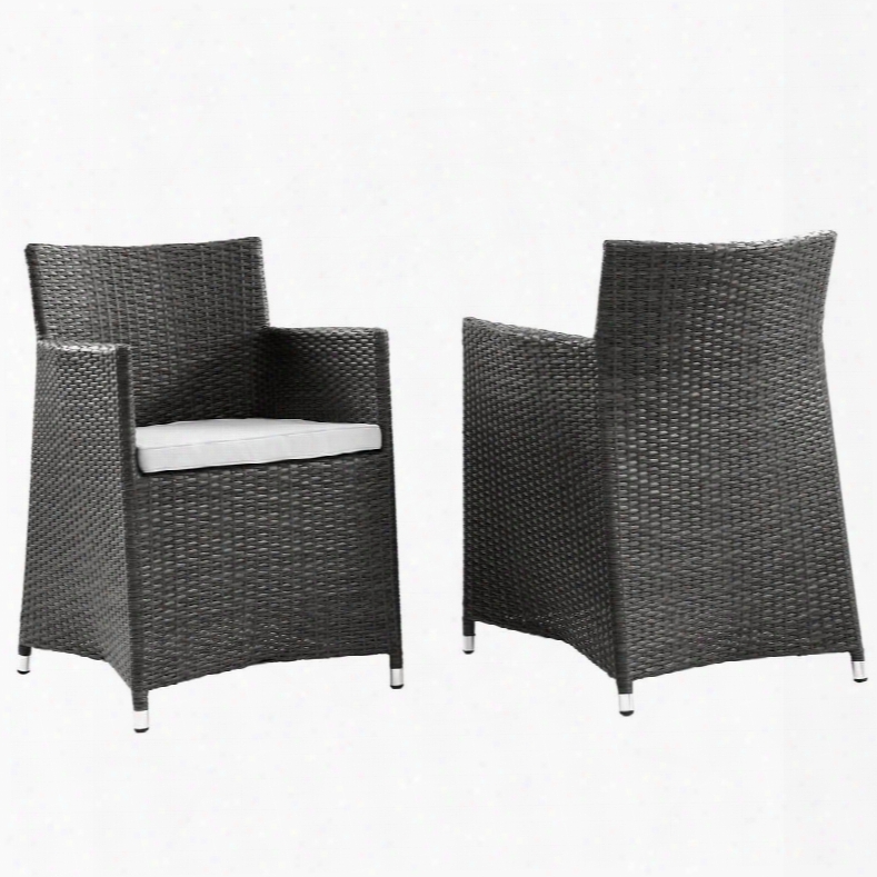 Junction Collection Eei-1738-brn-whi-set Set Of 2 Outdoor Patio Wicker Armchair With Powder Coated Aluminum Frame Synthetic Rattan Weave Water And Uv