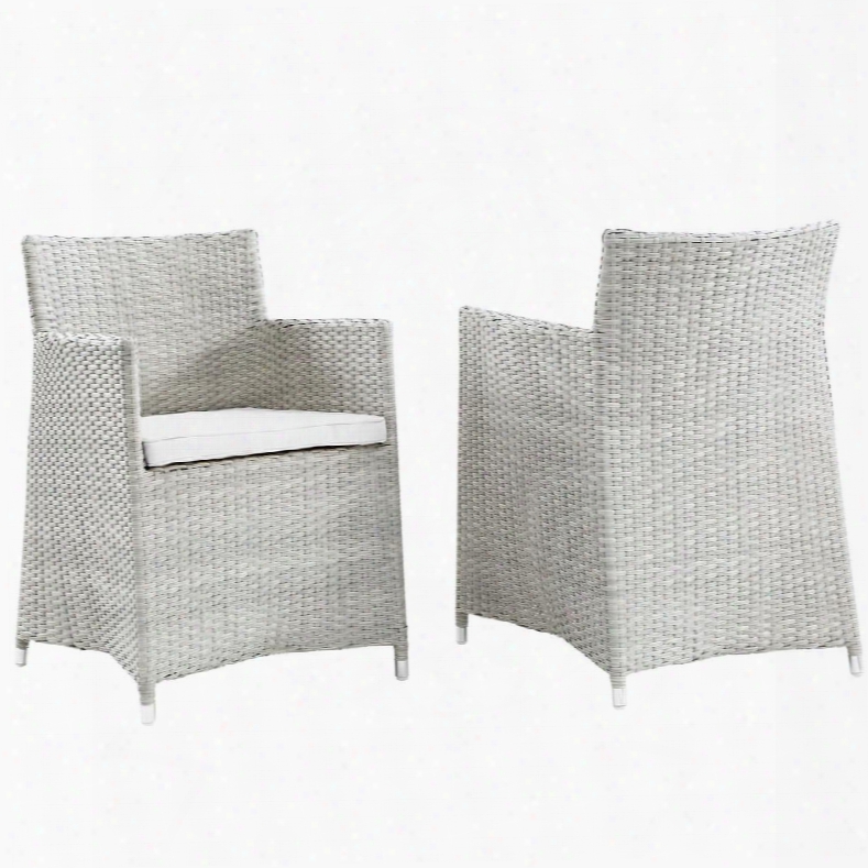 Junction Collection Eei-1738-gry-whi-set Set Of 2 Outdoor Patio Wicker Armchair With Powder Coated Aluminum Frame Synthetic Rattan Weave Water And Uv