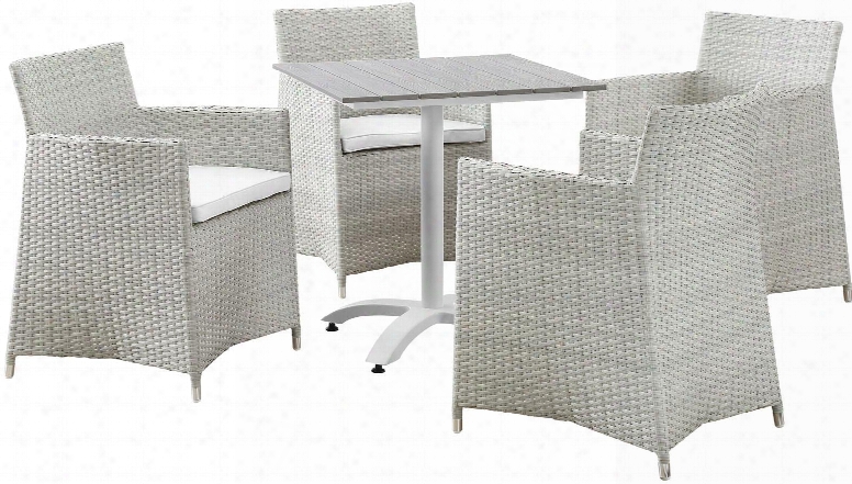 Junction Collection Eei-1760-gry-whi-set 5-piece Outdoor Patio Dining Set With Dining Table And Four Armchairs In Gray-haired And