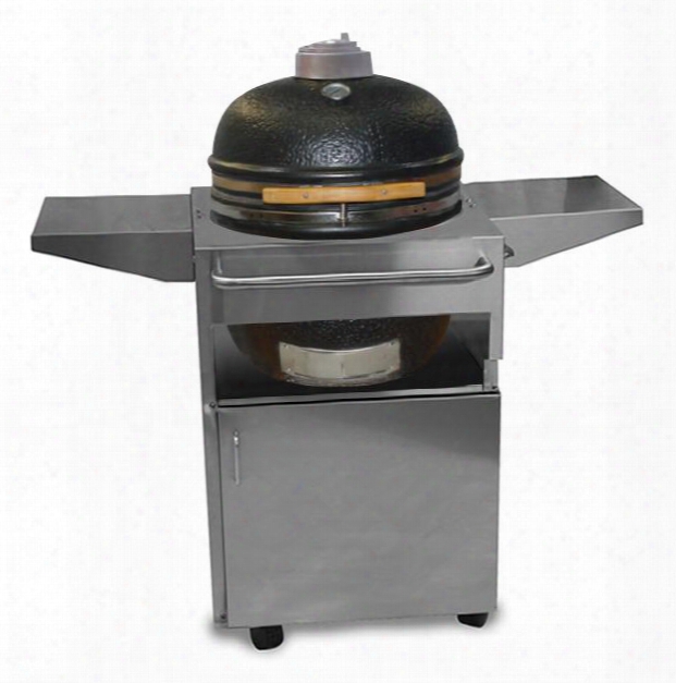 Kamado Solobravo Bravo Charcosl Smoker Grill On Stainless Steel Cart With Hinged 304 Stainless Steel Cooking Grid And Cast Aluminum Dual Action Top Vent In