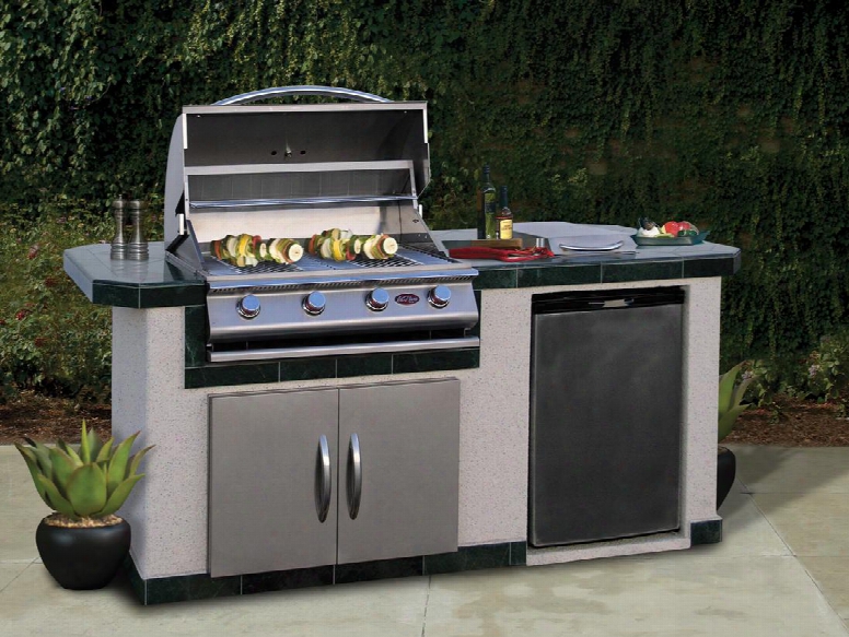Lbk710 83.5" X 38" X 36.75" Bbq Island With 4 Burner Liquid Propane P4 Grill Side Burneer Stainless Steel Refrigerator And 30" Double Access
