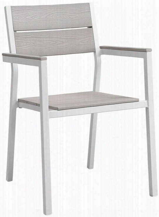 Maine Collection Eei-1506-whi-lgr 22" Outdoor Patio Armchair With Wooden Plank Boards Natural Wood Grain Intention And Solid Plywood Construction In White And