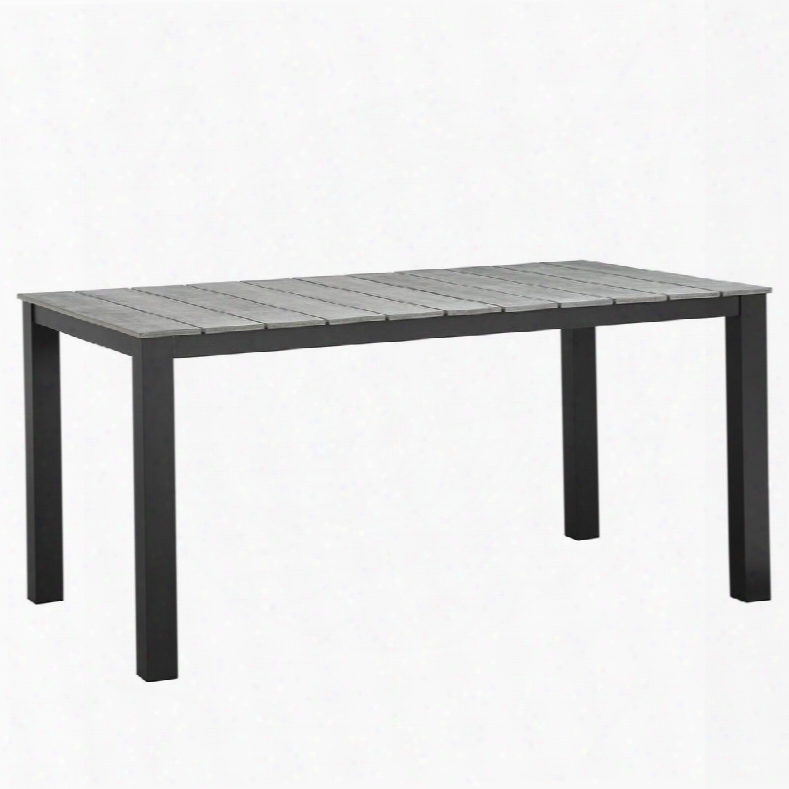 Maine Collection Eei-1508-brn-gry 63" Outdoor Patio Dining Table With Soli Dgrey Polywood Slats Wooden Plank Boards Powder Coated Aluminum Frame And Plastic