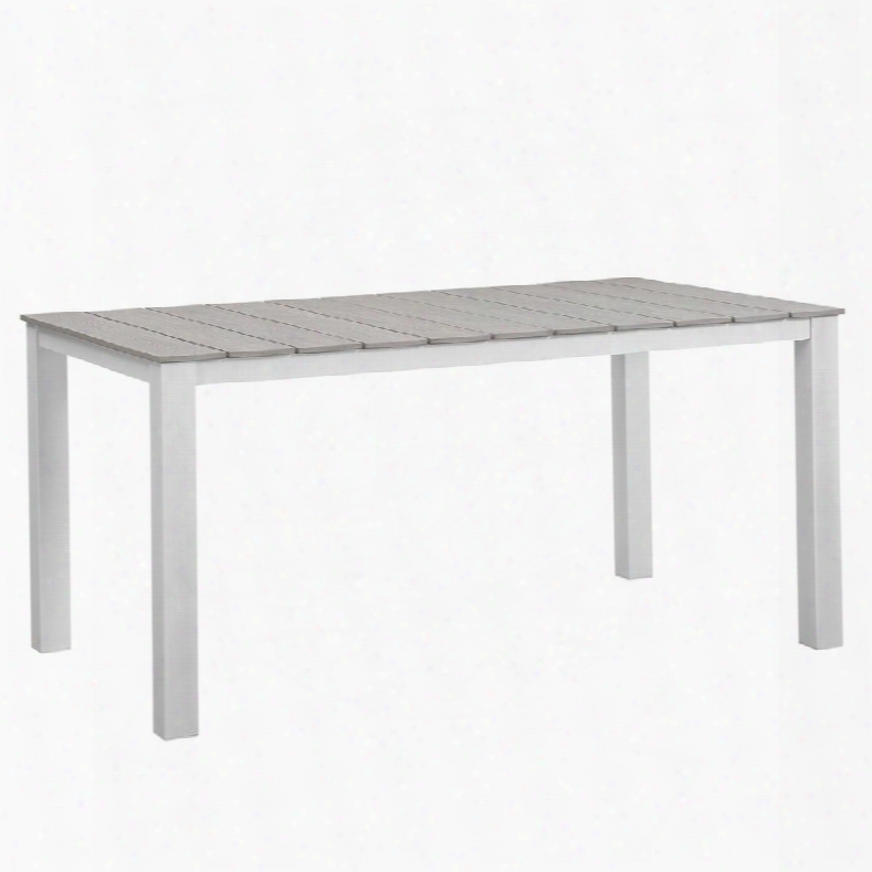 Maine Collection Eei-1508-whi-lgr 63" Outdoor Patio Dining Table With Solid Grey Polywood Slats Wooden Plank Boards Powder Coated Aluminum Frame And Plastic