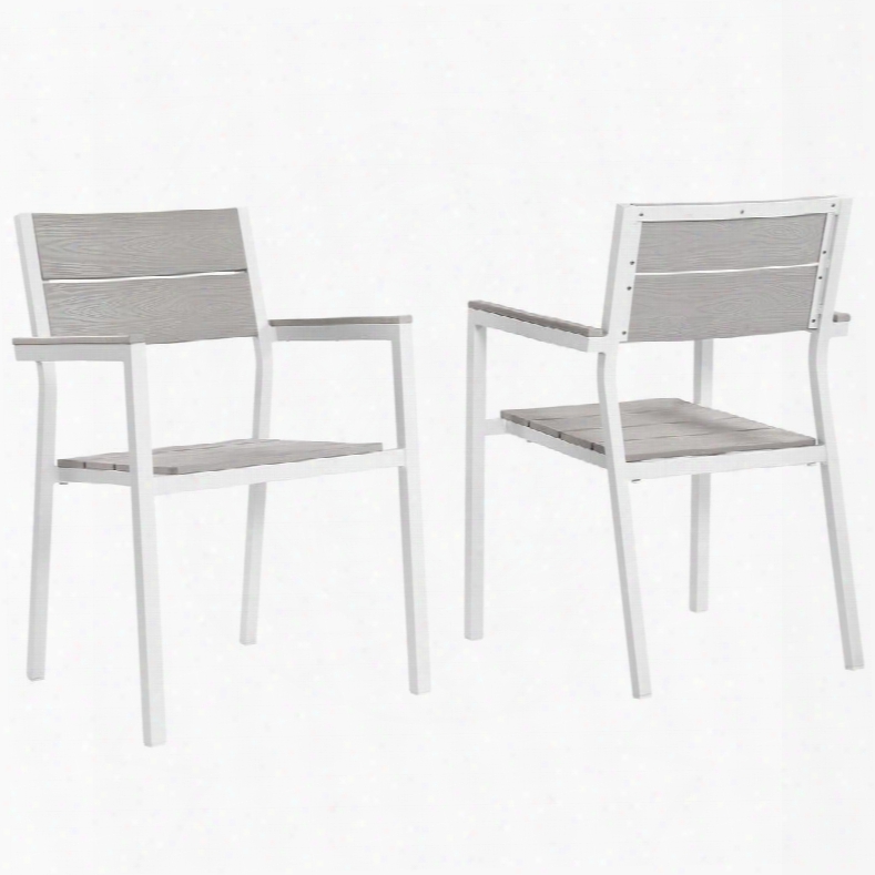 Maine Collection Eei-1739-whi-lgr-set 43" Dining Armchair Outdoor Patio Set Of 2 With Solid Plywood Slats Plastic Base Glides And Powder Coated Aluminum Frame