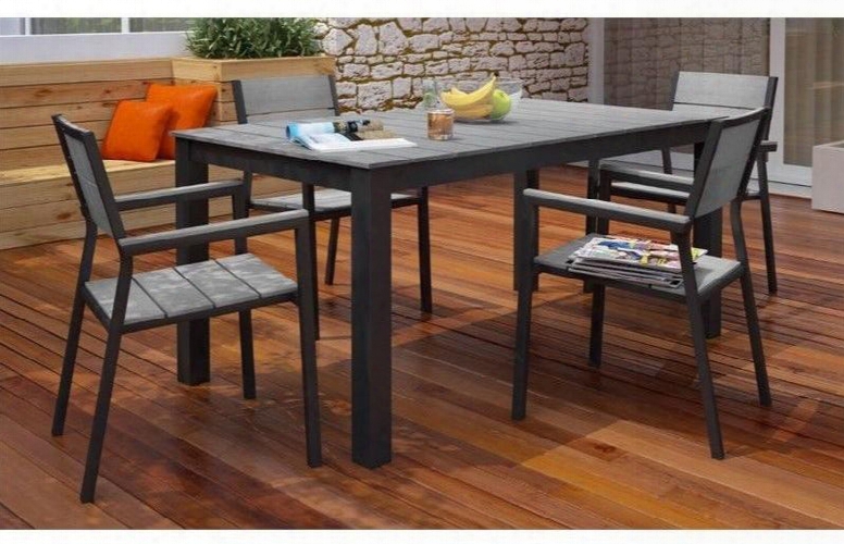 Maine Collection Eei-1747-brn-gry-set 5 Pc Outdoor Patio Dining Set With Solid Polywood Slats Top Natural Wood Grain Design Powder Coated Aluminum Frame And