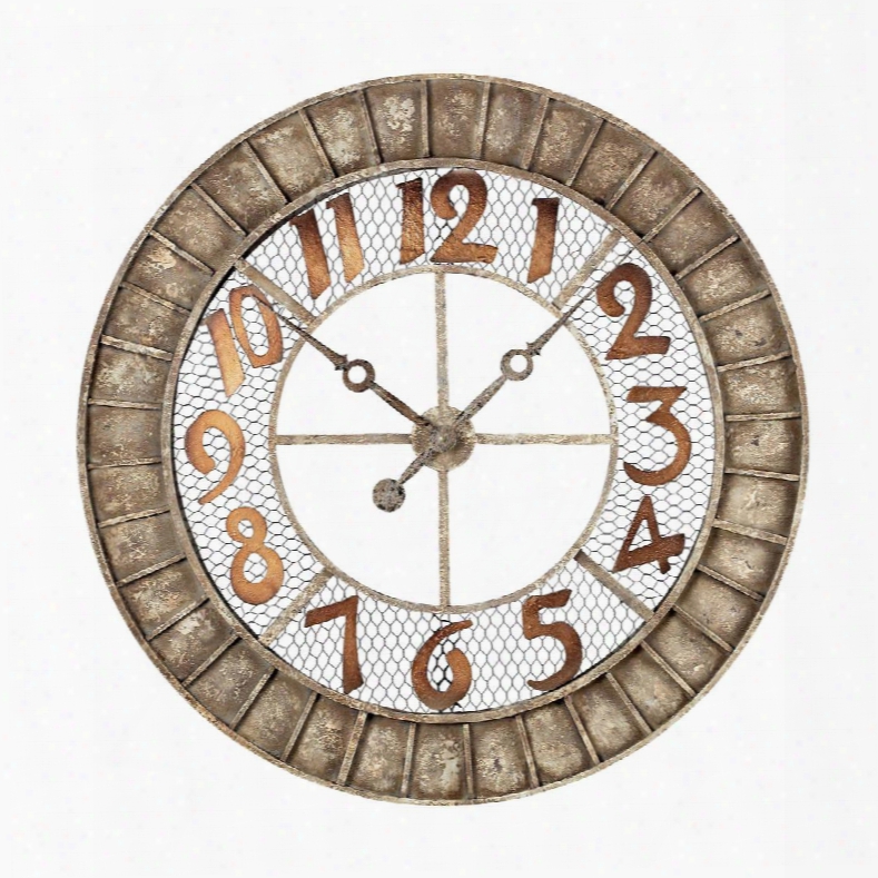 Outdoor Collection 128-1001 36" Wall Clock With Round Shape Arabic Numbers And Metal Construction In Distressed Antique Cream