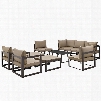 Fortuna Collection EEI-1720-BRN-MOC-SET 10 PC Outdoor Patio Sectional Sofa Set with Powder Coated Aluminum Frame Washable Polyester Cushion Black Plastic