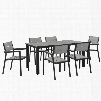 Maine Collection EEI-1749-BRN-GRY-SET 7 PC Outdoor Patio Dining Set with Solid Plywood Slats Natural Wood Grain Design Powder Coated Aluminum Frame and