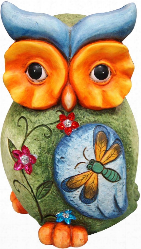 Qwr258 Owl Statue With Butterfly And Floral Detail In