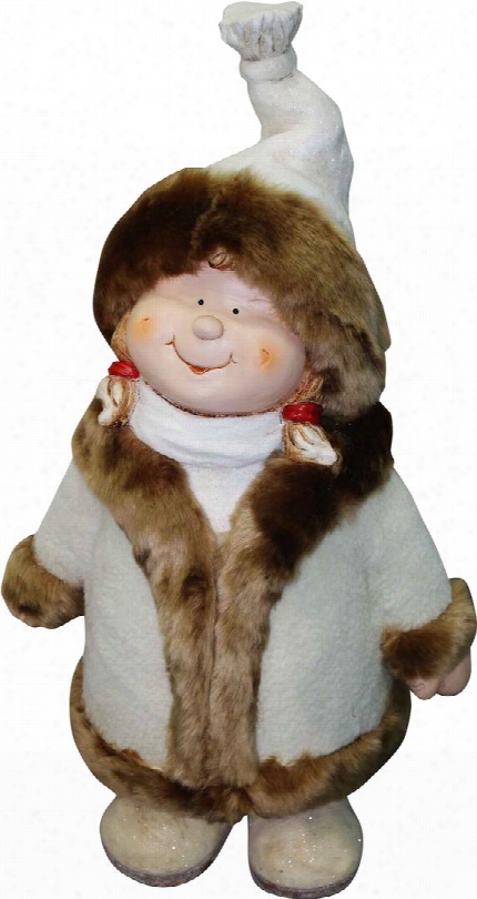 Qwr582 22 Girl With White/brown Coat And Hat Standing