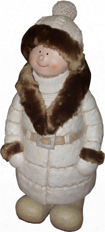 Qwr584 28 Boy With White/brown Coat And Hat Standing
