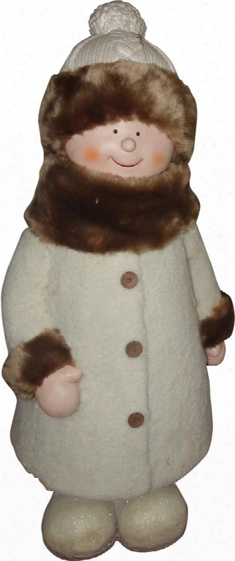 Qwr586 29 Girl With White/brown Coat And Hat Standing