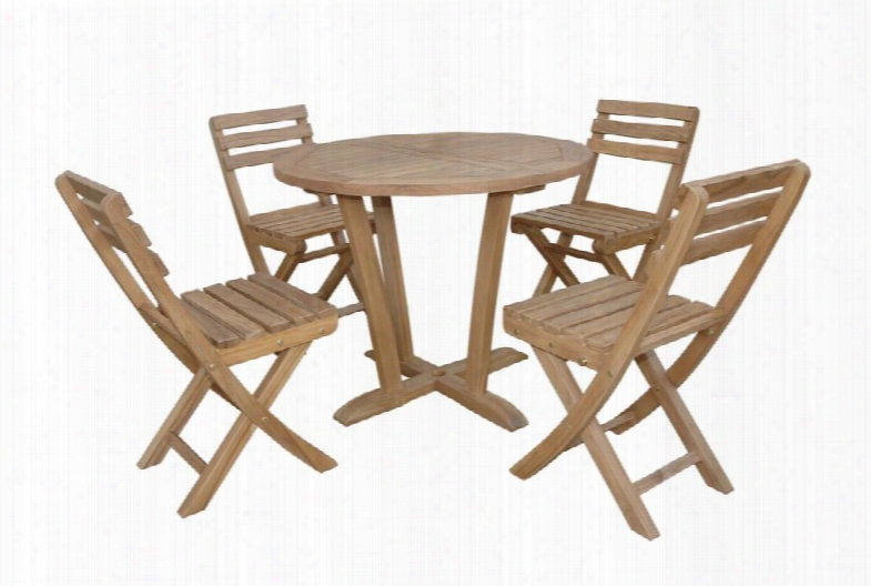 Set-227 5-piece Bistro Set With 35" Descanso Round Bistro Table And 4 Alabama Folding