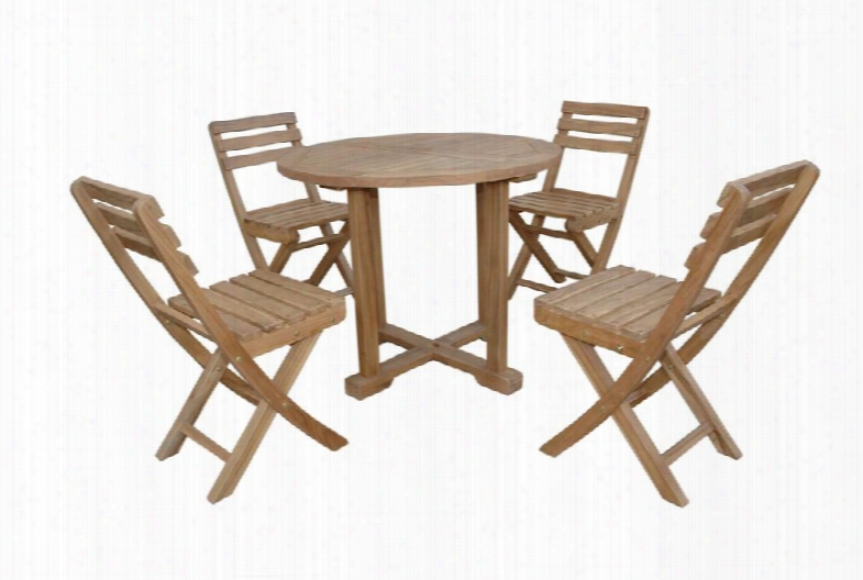 Set-228 5-piece Bistro Set With 35" Montage Round Bistro Table And 4 Alabama Folding