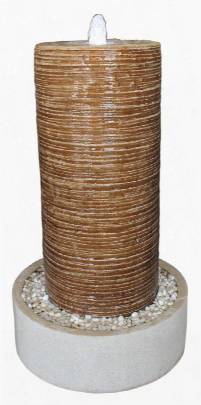 Sgs-1002 Ribbed Column + Round Base With Pebbles Fountain For Indoor / Outdoor Use 19" X