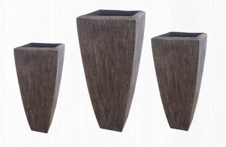 Sgs3105-82 Sandstone Ribbed Long Square Planter 3/set Heights: 24" 32