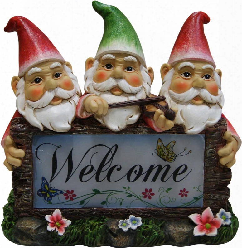 Sll654slr Solar Gnomes With Welcome Sign Garden