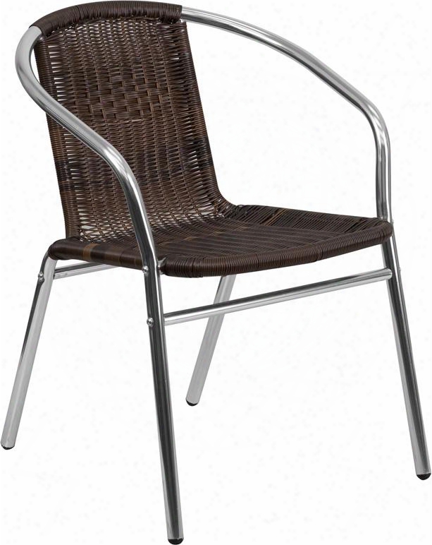 Tlh-020-gg Indoor-outdoor Restaurant Chair With Plastic Floor Glides In Aluimnum And Dark Brown