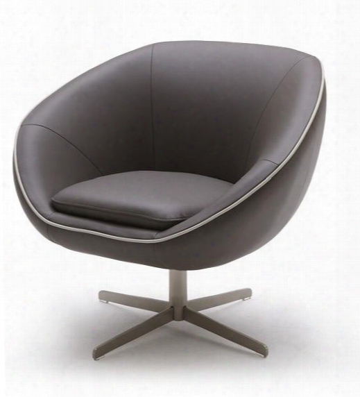 Vgkka768 Divani Casa Willow Swivel Lounge Chair With Piped Stitching Metal Legs And Genuine Leather Upholstery In