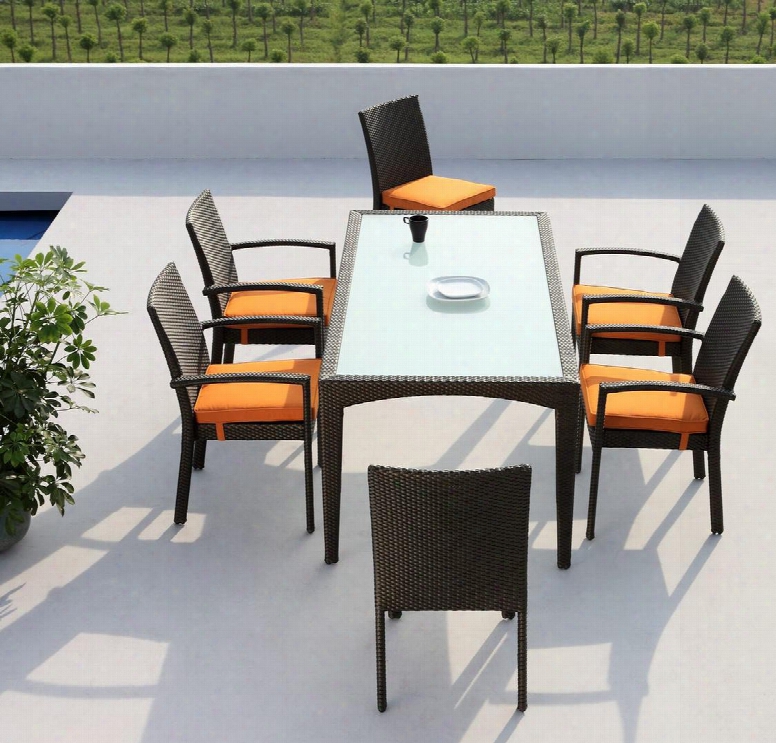 Vgmnmississippi Renaav Mississippi Outdoor Dining Set With Table 4 Armchairs 2 Side Chairs And Orange Seat Cushions In Bronze