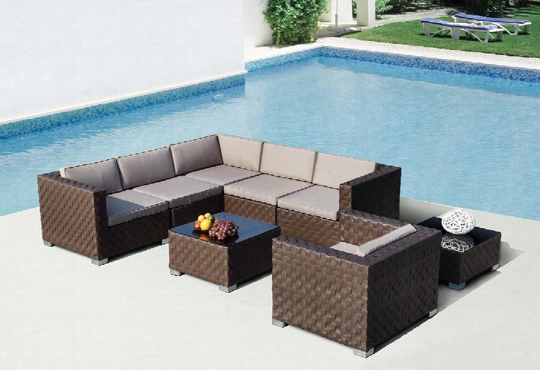 Vgsn-760390 Renava Barbados Sectional Sofa Set With Coffee Table End Table Metal Feet And Weatherproof Wicker Construction In