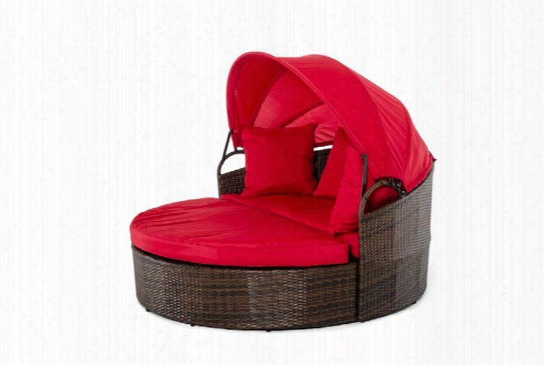 Vgubcove-red Renava Cove - Round Patio Daybed With Retrctable Red Sun