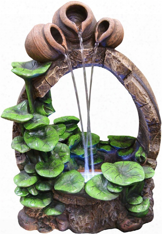 Win854s 22" Barrel Pot Cascading Fountain With Led