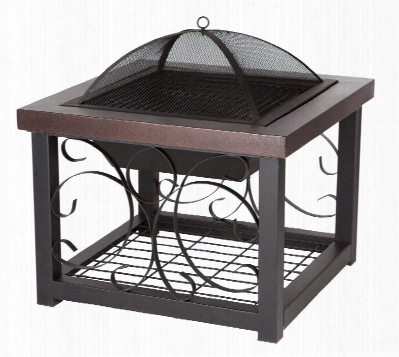 61331 Cocktail Table Fire Pit With Steel Fire Box Cover Wood Grate And High Temperature Finish Steel Fire Screen In Durable Hammer Tone Bronze