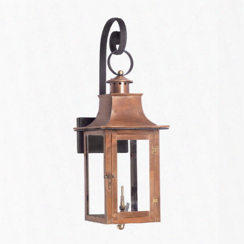 7915-wp Outdoor Gas Shepherd's Scroll Wall Lantern Maryville Collection In Solid Brass In An Aged Copper