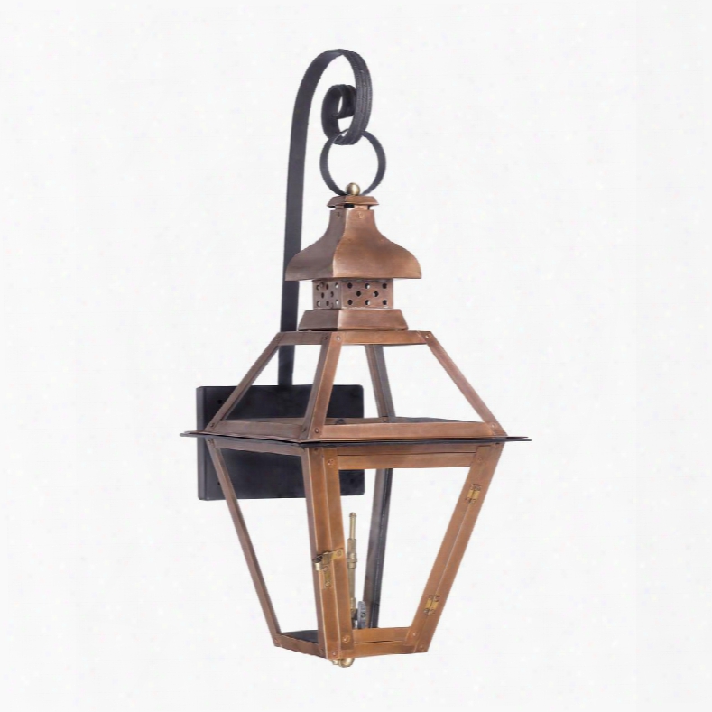 7919-wp Outdoor Gas Shepherd's Scroll Wall Lantern Bayou Collection In Solid Brass In An Aged Copper