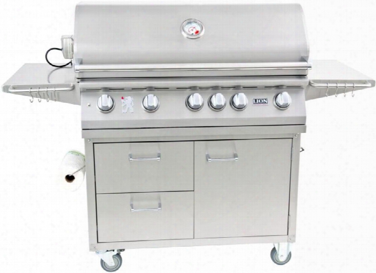 90823kit L90000 Premium Gourmet Grill With Rotisserie Smoker Box Griddle And Extra Large Temperature Gauge With Matching Cart In Stainless Steel: Natural