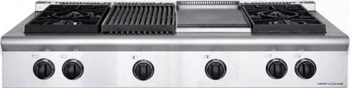 Arobsct-448gdgr-n 48" Performer Series Natural Gas Rangetop With 4 Open Burnees 11" Griddle 11" Char-grill And Commercial Grade Cast Iron Grates In Stainless