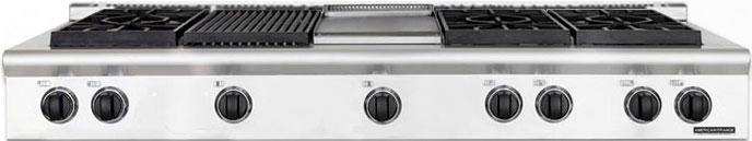 Arobsct-660gdgr-n 60" Performer Series Natural Gas Rangetop With 6 Open Burners 11" Griddle And 11" Char-grill In Stainless