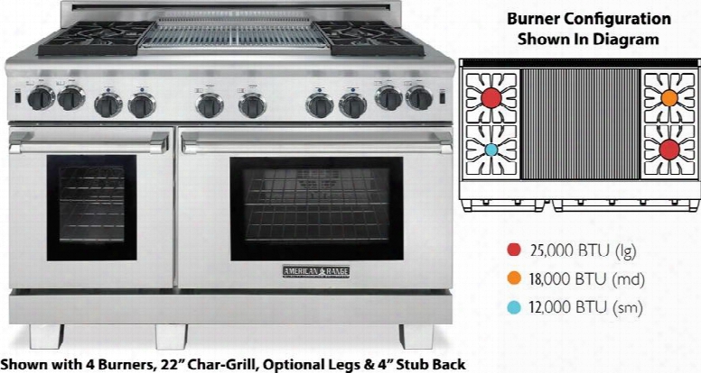 Arrob-448x2grl Performer Series 48" Liquid Propange Range With 4 Lift-off Open Gas Burners Two 11" Char-grills 18" Bake Oven And 30" Innovection Oven In