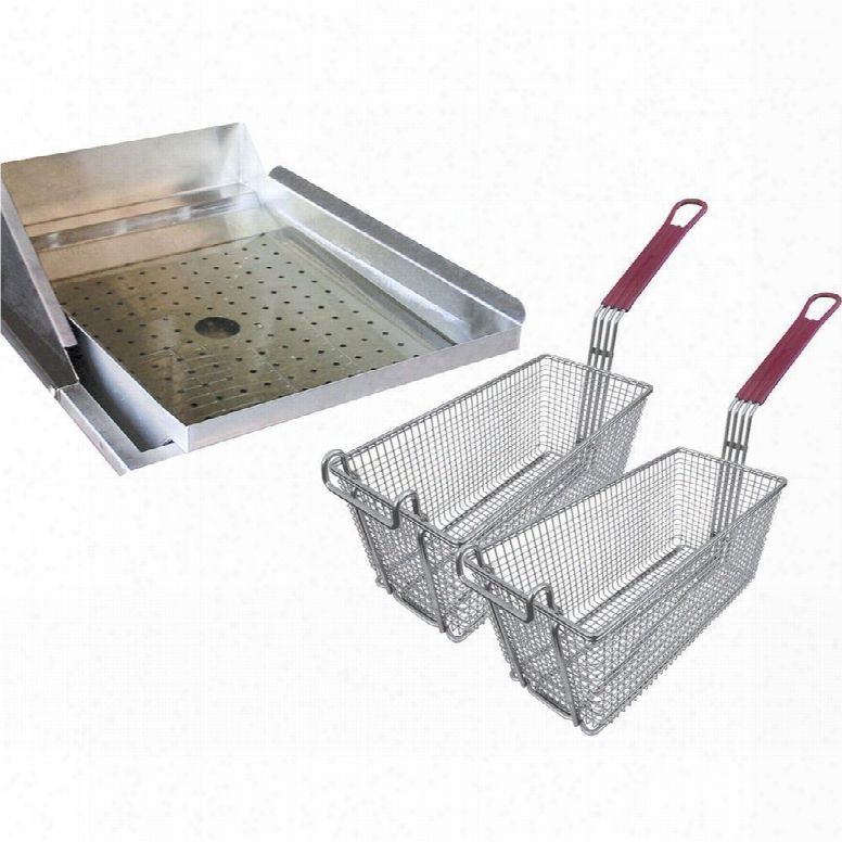 Bbq09902 Deep Fryer Accessories Helper Set With Two Fryer Baskets Rubber Handles Built-in Thermometers And Hangers In Stainless