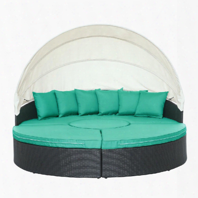 Eei-983-exp-trq-set Quest Canopy Outdoor Patio Daybed In Espresso Turquoise