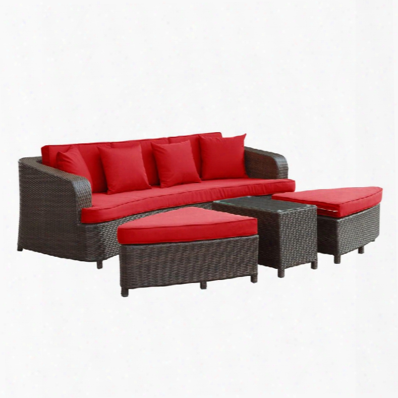 Eei-992-brn-red-set Monterey 4 Piece Outdoor Patio Sofa Set In Brown Red