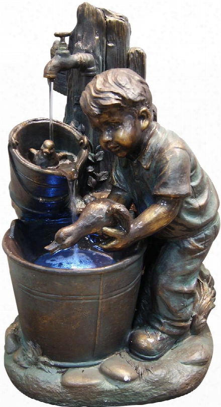 Gxt476 Boy Washing Duck In Bucket Fountain With Led