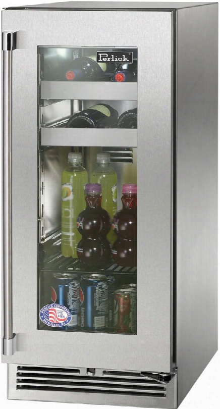 Hp15bo-3-4r 15" Signaturee Series Right Hinge Glass Door Outdoor Beverage Center With 1 Wire Shef 2 Wine Racks Rapidcool Forced-air System And Stainless