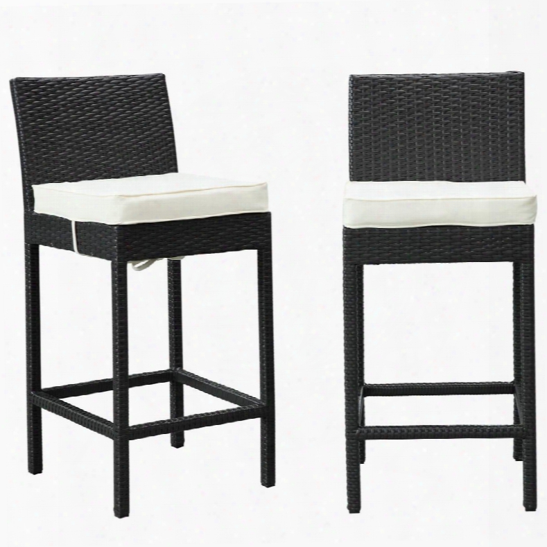 Lift Collection Eei-1281-exp-whi Set Of 2 39" Outdoor Patio Bar Stool With Powder Coated Aluminum Frame Uv Resistant Synthetic Rrattan And Water Resistant