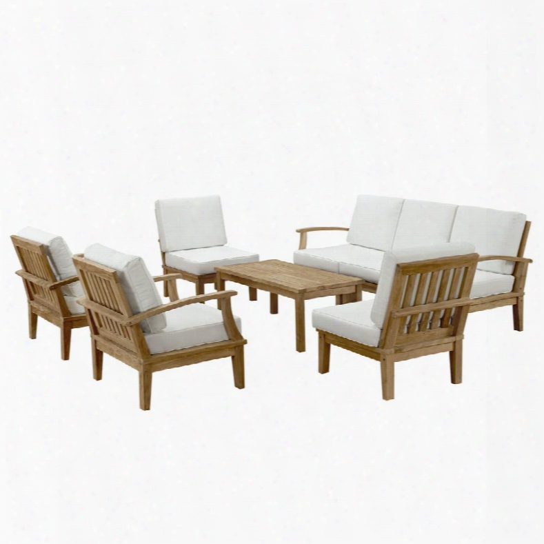 Marina Collection Eei-1479-nat-whi-set 8-piece Outdoor Patio Teak Soa Set With Left-arm Sofa Coffee Table Right-arm Sofa 3 Middle Sofas And 2 Armchairs In