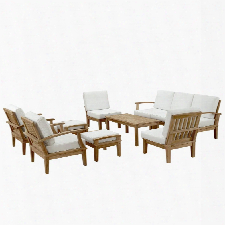 Marina Collection Eei-1480-nat-whi-set 10 Pc Outdoor Patio Sofa Set With Washable Fabric Covers Uv Resistant Cushinos And Solid Teak Wood Construction In