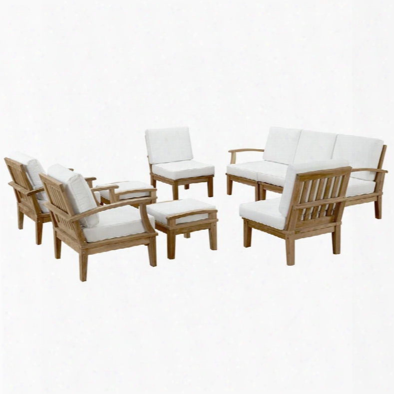 Marina Collection Eei-1848-nat-whi-set 9 Pc Outdoor Patio Sofa Set With Washable Fabric Covers Uv Resistant Cushions And Solid Teak Wood  Construction In